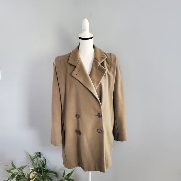 Ashley Scott Vintage Tan Double Breasted Wool Lined Midi Coat L - Picture 1 of 10